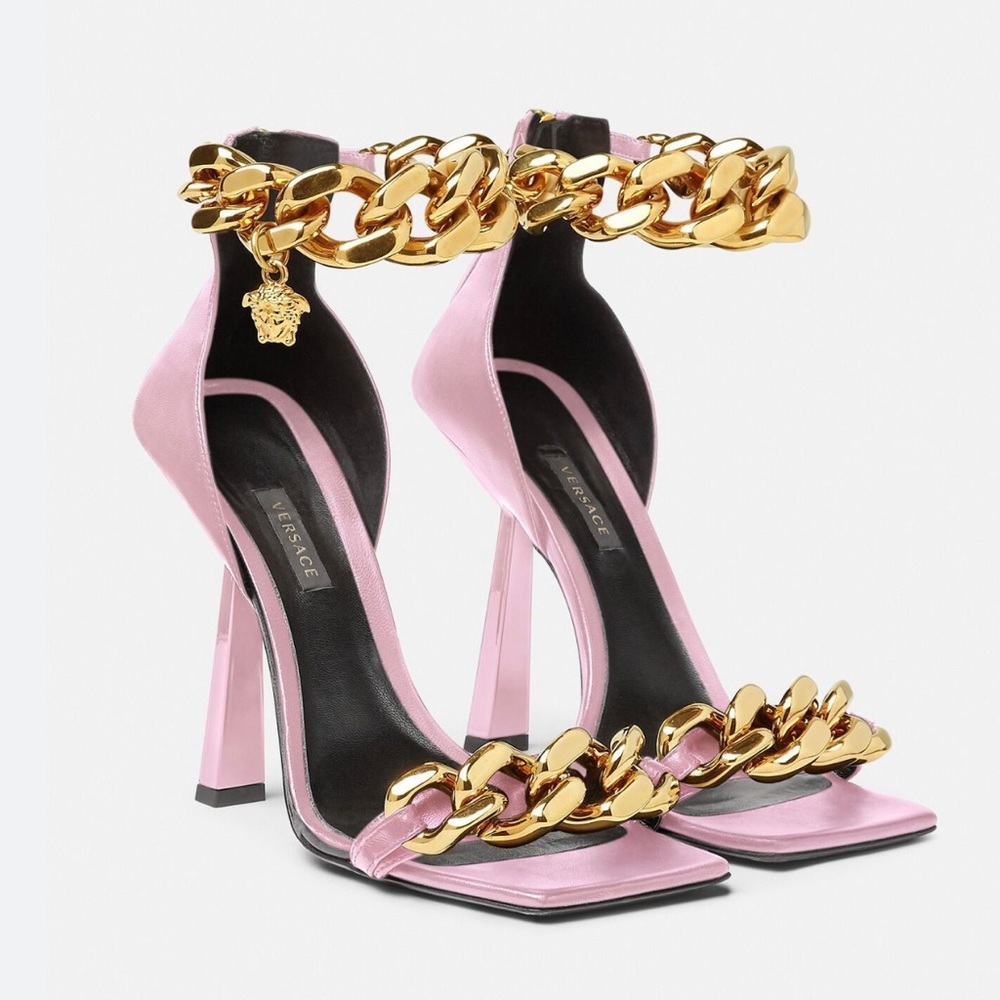 Versace Medusa chain sandals heels pink